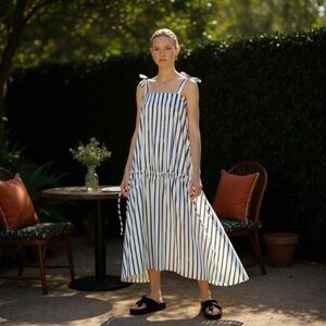 NEW Foemina Sz 4 Clara Midi Sleeveless Dress Olive Painted Stripe Boho Beach